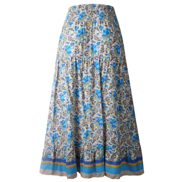Bohemian gypsy Blue high low Floral Ruffle Maxi Skirt - Picture 7 of 11
